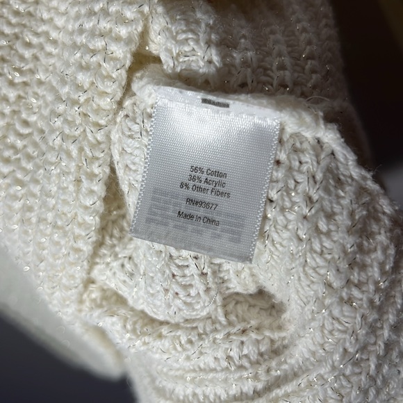 ana A New Approach Ivory Rib Knit Lightweight Women’s Sweater Gold Inlay Sz M - Picture 6 of 7